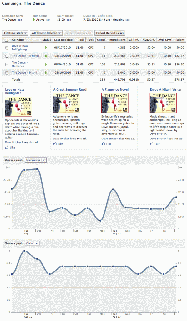 Stats for The Dance Facebook Ad Campaign