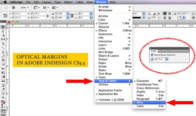 turning on optical margins in Adobe InDesign