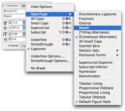 Indesign OpenType Palette