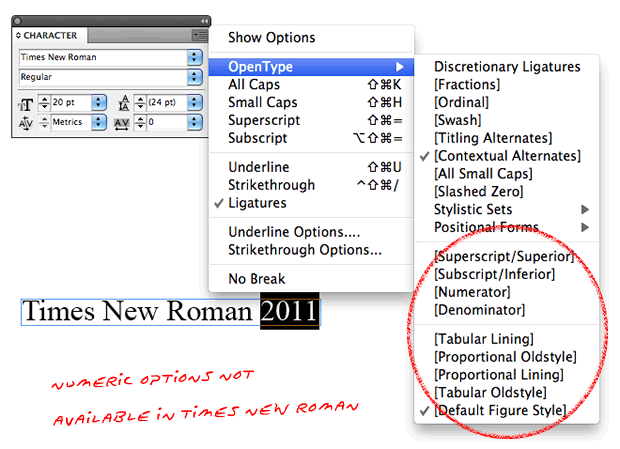Times New Roman - no numeric options