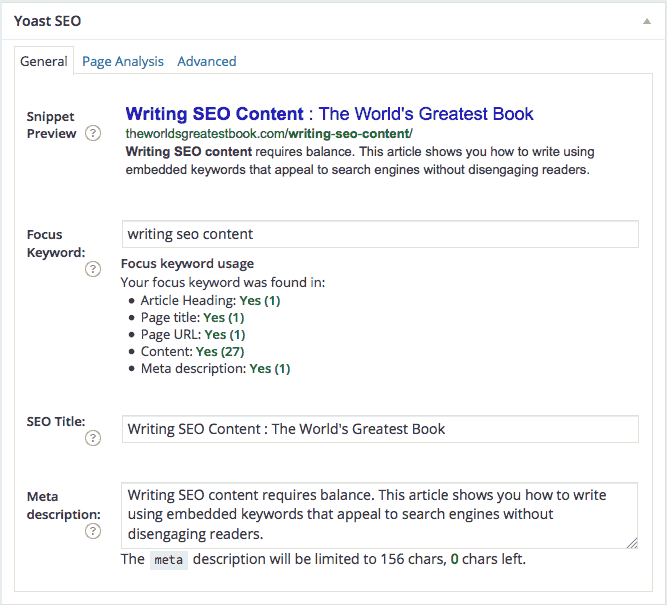 Writing SEO Content - Final Yoast SEO Results